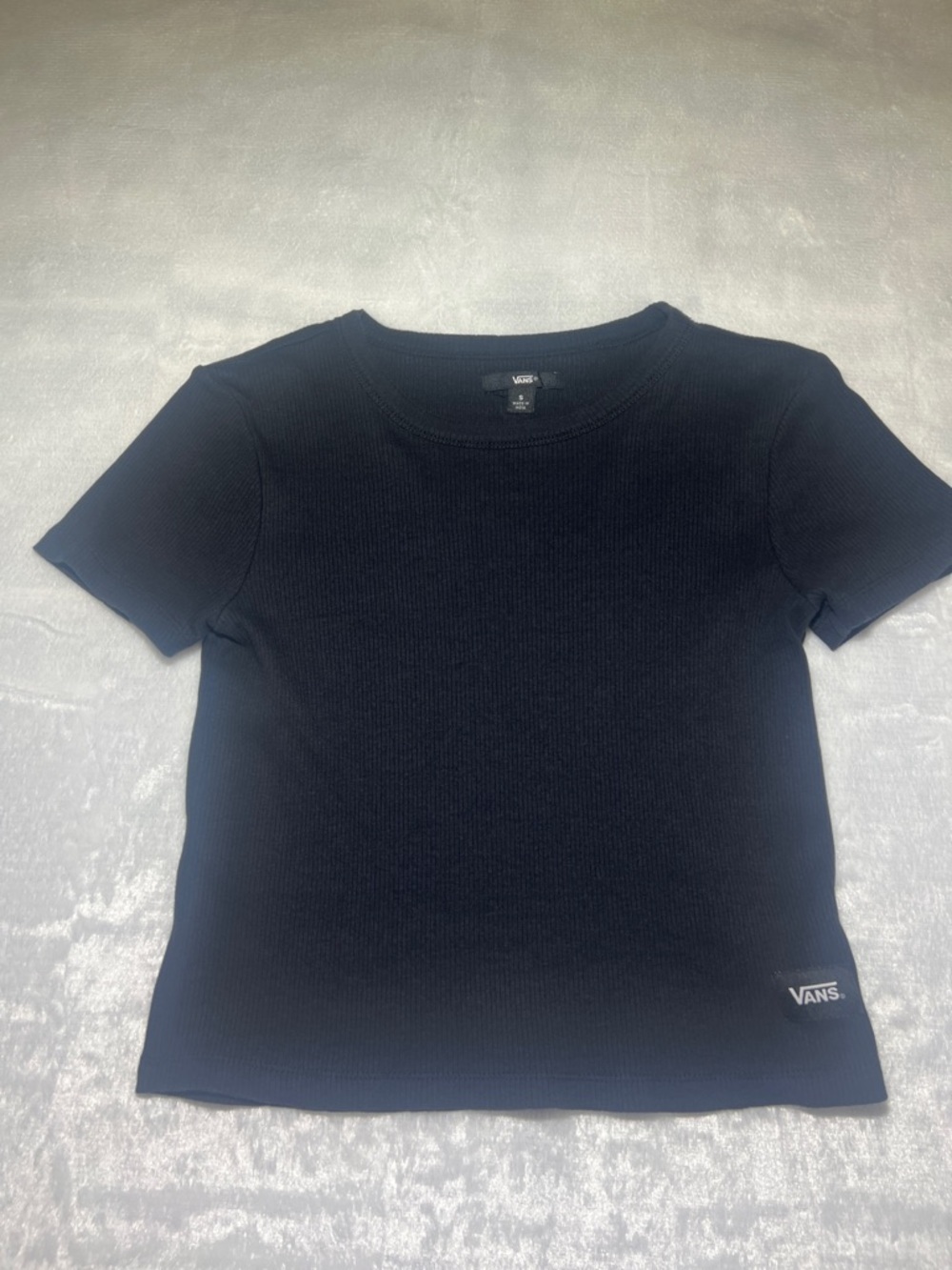 Vans Black Ribbed Crewneck Tee with Logo Patch